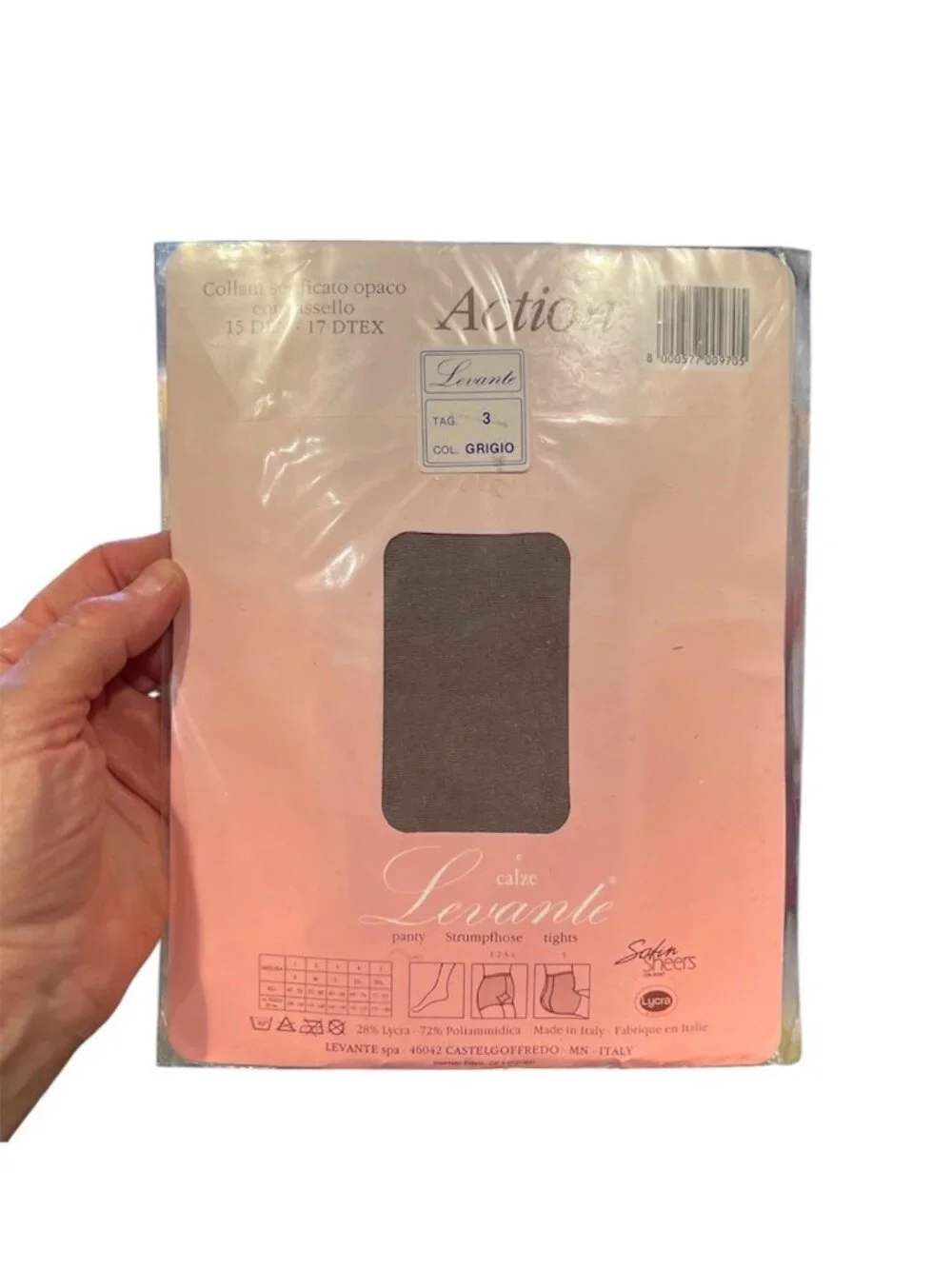 Levante Vision Opaque Pantyhose Lot Of 2 Tag 3 Bronze & Grigio Italy 14-15 Den.